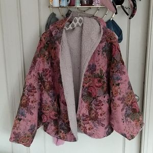 GORGEOUS Urban outfitters reversible pink floral tapestry teddy jacket small